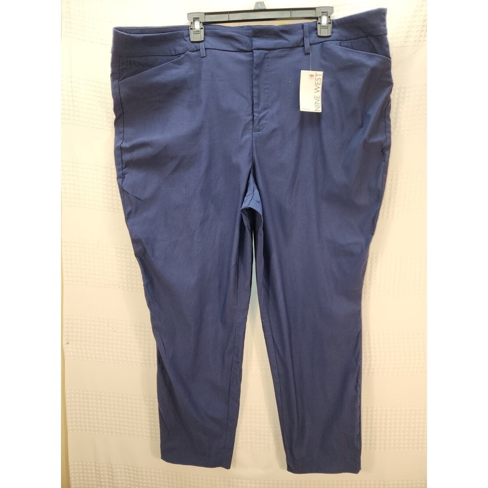 Nine West Women 22W Short Blue Slim Ankle Pants High Rise Stretch Dress Trousers